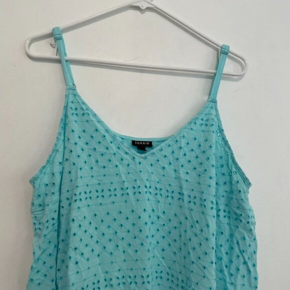 TORRID 2 Plus Size Sophie Eyelet Swing Cami Aqua Blue Sleeveless Tank Blouse 2X - Picture 5 of 16